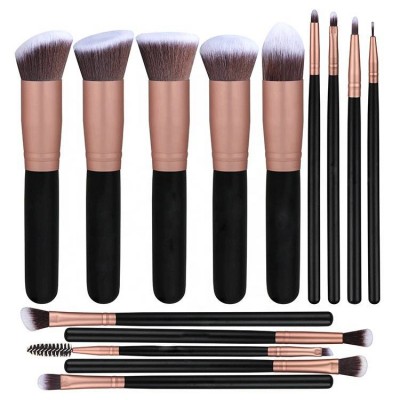 Amazon Best Seller Luxury 14pcs No Logo Beauty Tools Professional Flat Kabuki Foundation Makeup Brushes Sets